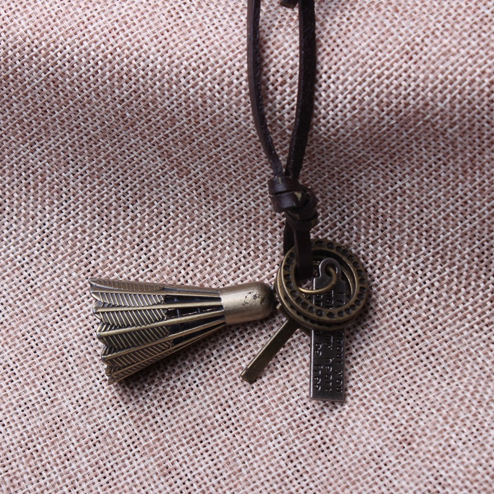 Delicate-Jewelry-Genuine-Leather-Necklace-badminton-Shape-Pendant-Necklace-Cowhide-jewelry-32658528081